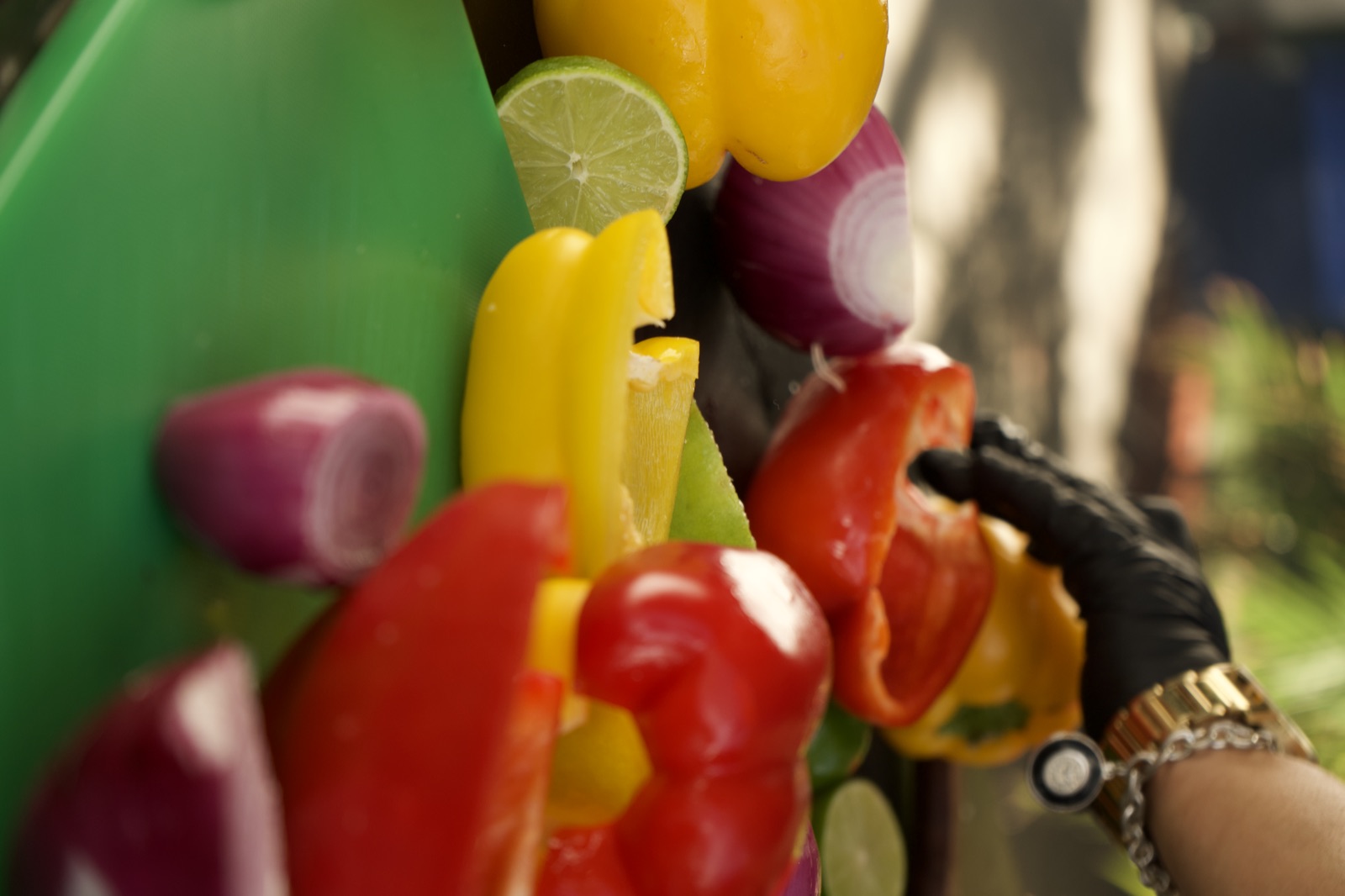 Fresh peppers, onions and limes