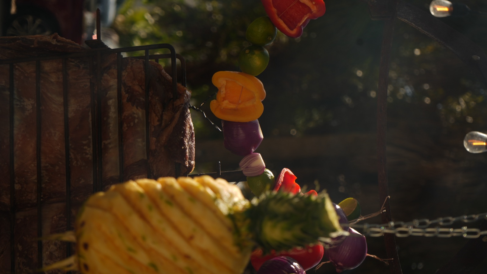 Garlands of fire-roasted vegetables